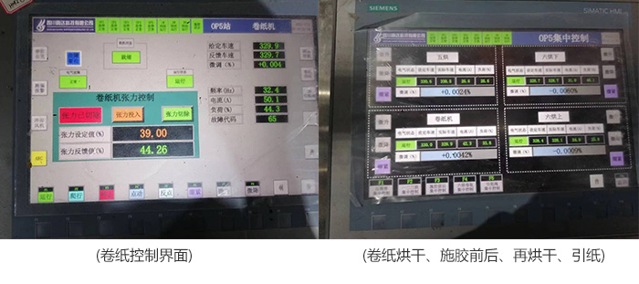 卷紙控制界面,卷紙烘干、施膠前后、再烘干、引紙